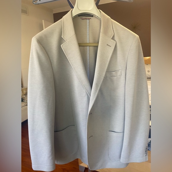 Tommy Hilfiger Modern-Fit Solid Textured Knit Sport Coat Mens 42S Light Grey - Picture 4 of 9